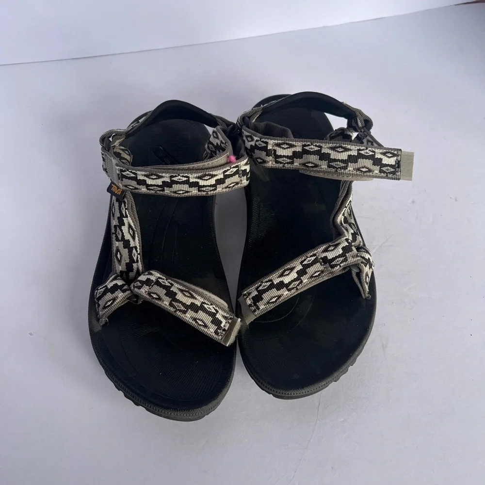 Teva Women's Black and Cream Strappy Sport Sandals